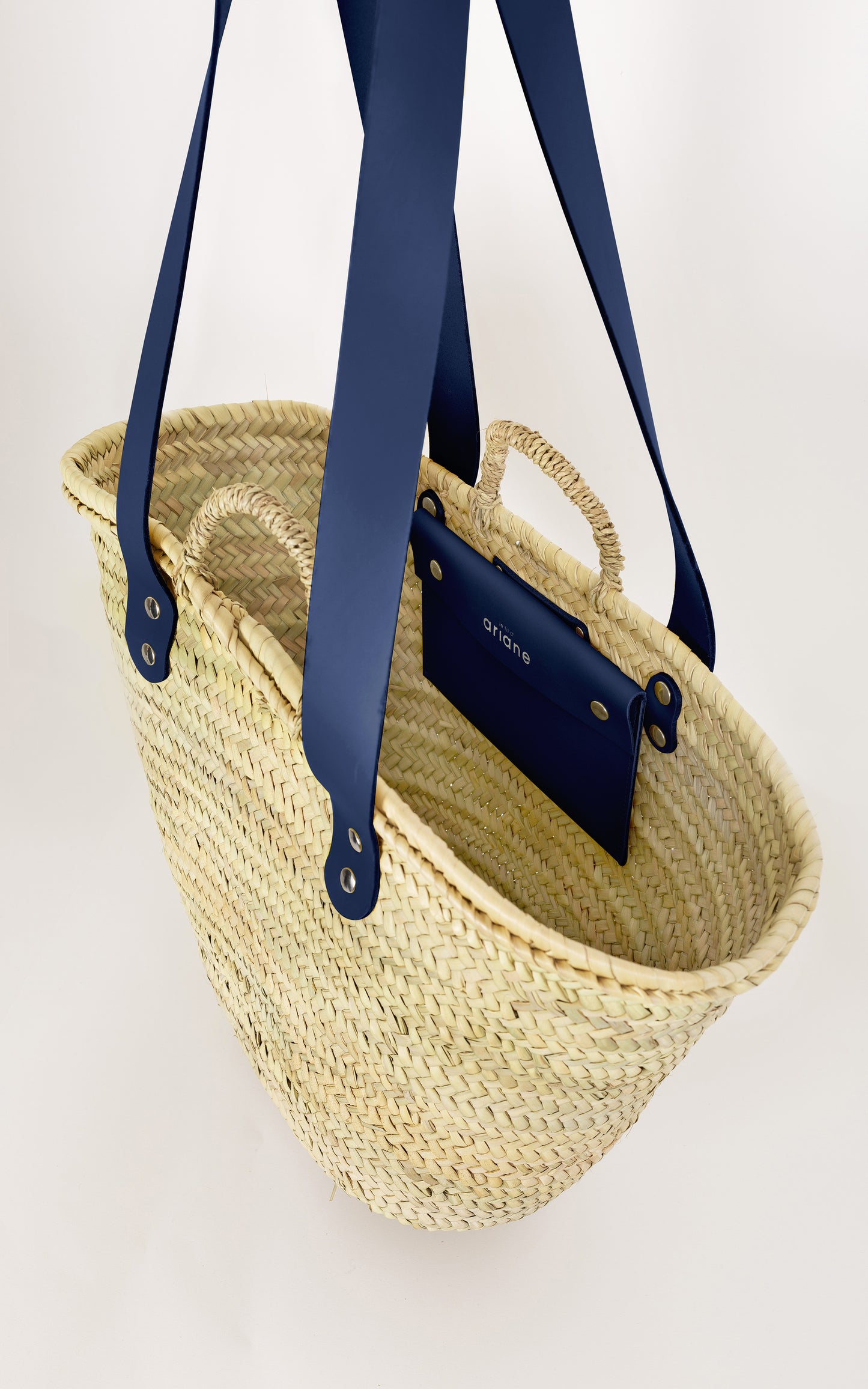 Shopping Basket - Size L - Wide navy blue handles