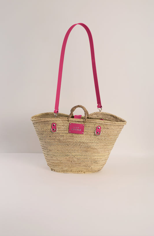Shopping Basket - Size L - Wide pink handles