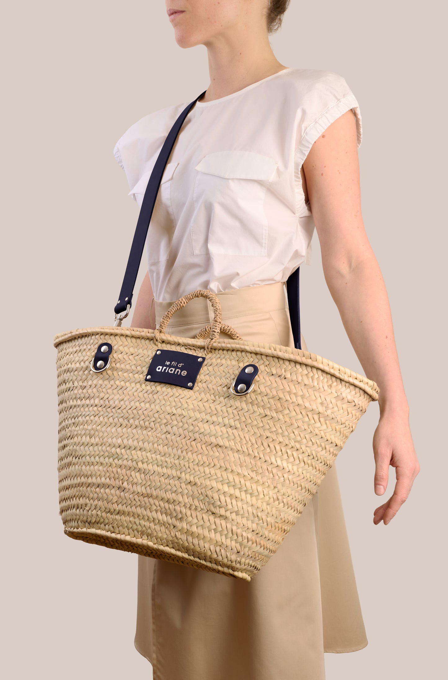Panier Le shopping - Taille L - Anses larges bleu marine